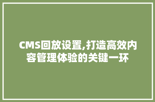 CMS回放设置,打造高效内容管理体验的关键一环