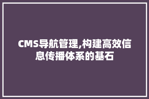 CMS导航管理,构建高效信息传播体系的基石