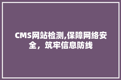 CMS网站检测,保障网络安全，筑牢信息防线