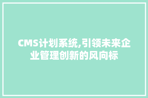 CMS计划系统,引领未来企业管理创新的风向标