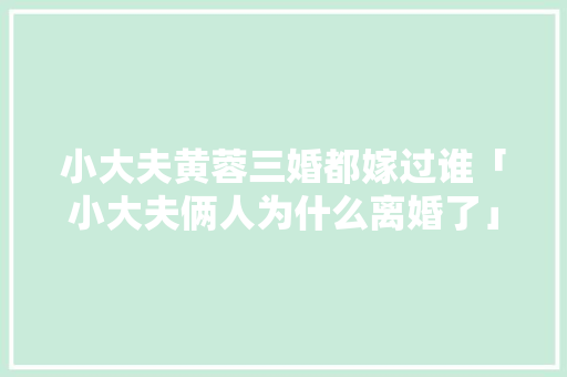 小大夫黄蓉三婚都嫁过谁「小大夫俩人为什么离婚了」