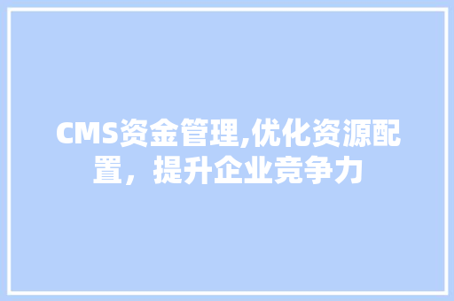 CMS资金管理,优化资源配置，提升企业竞争力