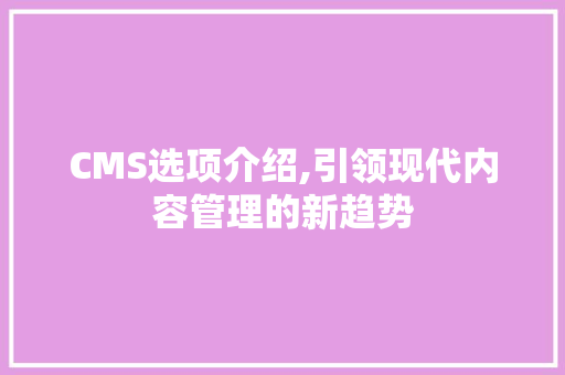 CMS选项介绍,引领现代内容管理的新趋势
