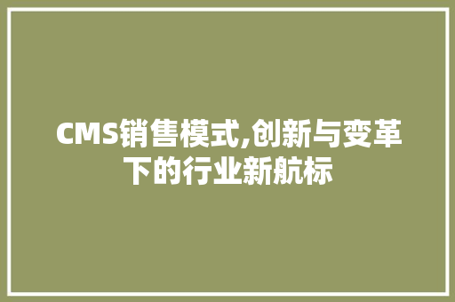 CMS销售模式,创新与变革下的行业新航标