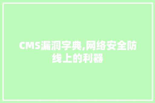 CMS漏洞字典,网络安全防线上的利器