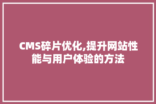 CMS碎片优化,提升网站性能与用户体验的方法 百度SEO