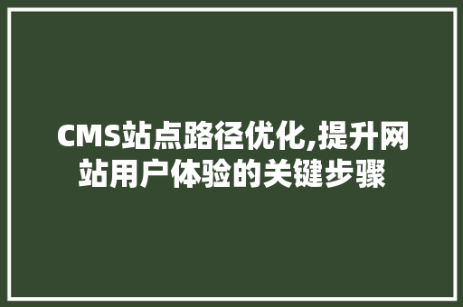 CMS站点路径优化,提升网站用户体验的关键步骤