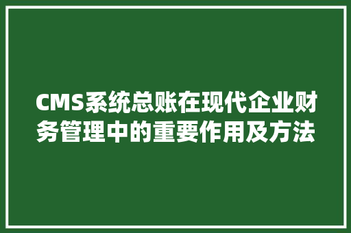 CMS系统总账在现代企业财务管理中的重要作用及方法探析