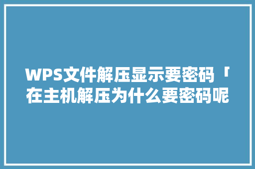 WPS文件解压显示要密码「在主机解压为什么要密码呢」 WPS文件解压显示要密码「在主机解压为什么要密码呢」 必应SEO