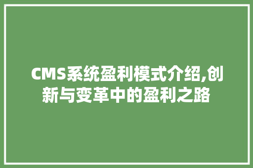 CMS系统盈利模式介绍,创新与变革中的盈利之路