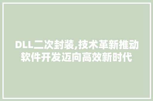 DLL二次封装,技术革新推动软件开发迈向高效新时代