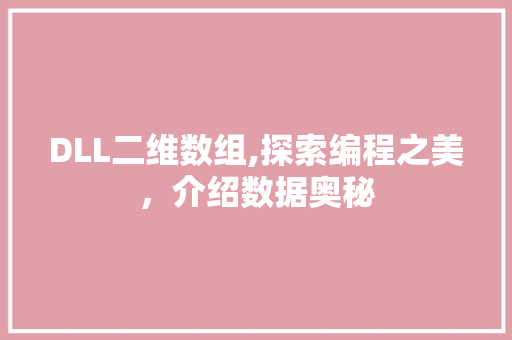 DLL二维数组,探索编程之美，介绍数据奥秘