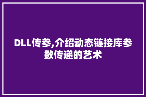 DLL传参,介绍动态链接库参数传递的艺术