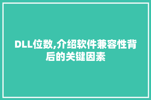 DLL位数,介绍软件兼容性背后的关键因素
