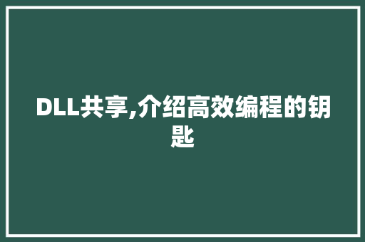 DLL共享,介绍高效编程的钥匙
