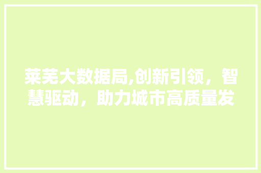 莱芜大数据局,创新引领，智慧驱动，助力城市高质量发展 搜狗SEO