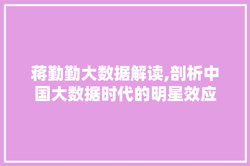 蒋勤勤大数据解读,剖析中国大数据时代的明星效应