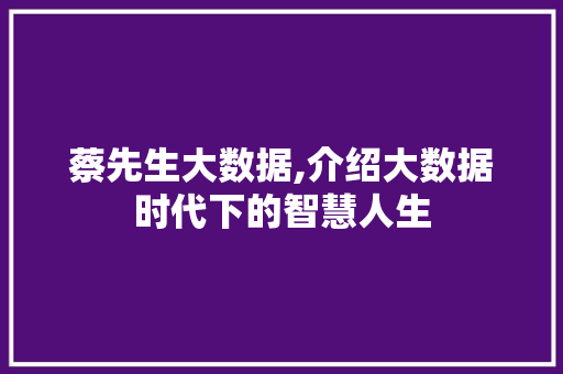 蔡先生大数据,介绍大数据时代下的智慧人生