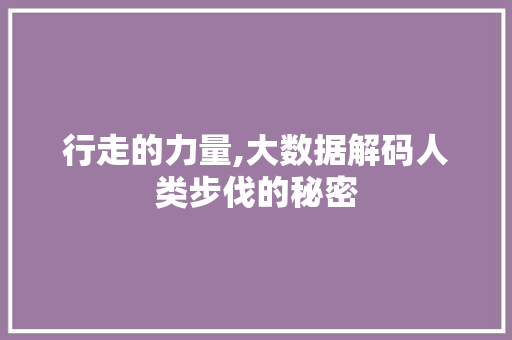 行走的力量,大数据解码人类步伐的秘密