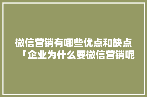 微信营销有哪些优点和缺点「企业为什么要微信营销呢」 微信营销有哪些优点和缺点「企业为什么要微信营销呢」 GoogleSEO