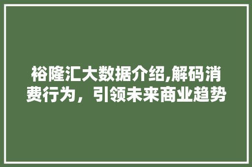 裕隆汇大数据介绍,解码消费行为，引领未来商业趋势