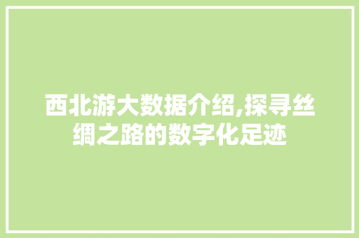 西北游大数据介绍,探寻丝绸之路的数字化足迹