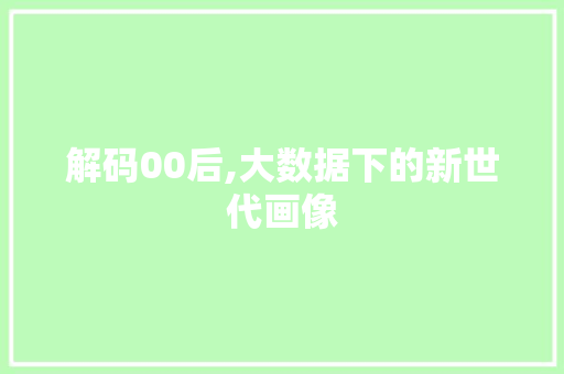 解码00后,大数据下的新世代画像