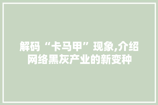 解码“卡马甲”现象,介绍网络黑灰产业的新变种