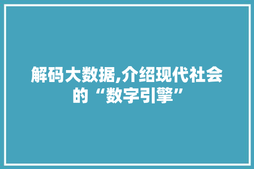 解码大数据,介绍现代社会的“数字引擎”