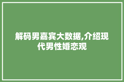 解码男嘉宾大数据,介绍现代男性婚恋观