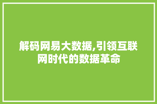 解码网易大数据,引领互联网时代的数据革命