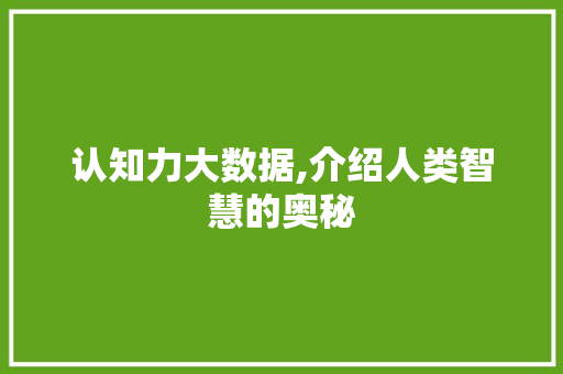 认知力大数据,介绍人类智慧的奥秘