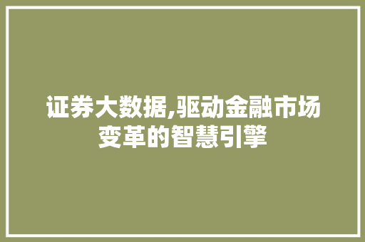 证券大数据,驱动金融市场变革的智慧引擎