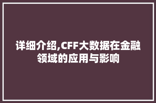 详细介绍,CFF大数据在金融领域的应用与影响