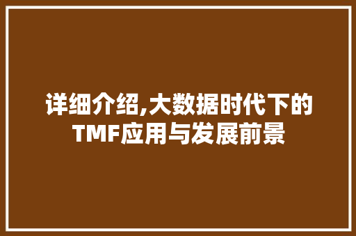 详细介绍,大数据时代下的TMF应用与发展前景