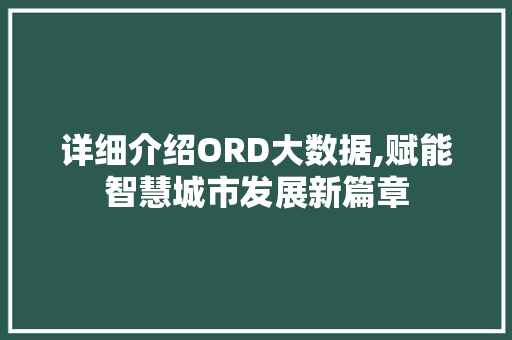 详细介绍ORD大数据,赋能智慧城市发展新篇章
