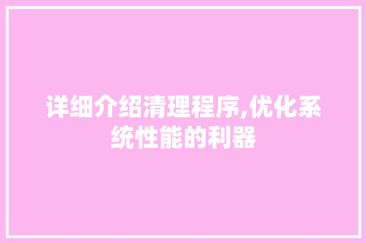 详细介绍清理程序,优化系统性能的利器