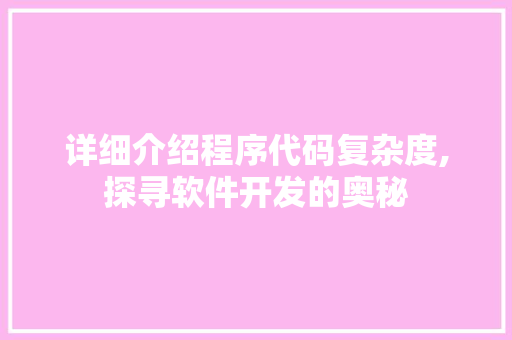 详细介绍程序代码复杂度,探寻软件开发的奥秘