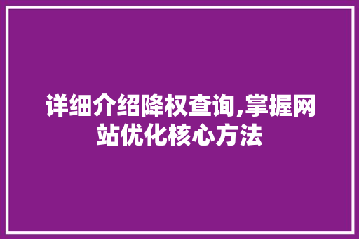 详细介绍降权查询,掌握网站优化核心方法