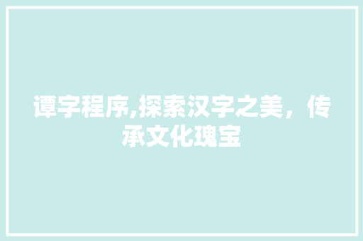 谭字程序,探索汉字之美，传承文化瑰宝