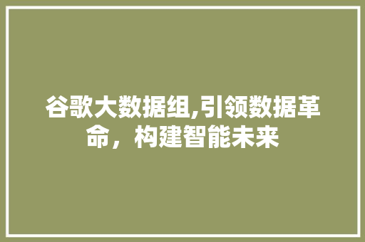 谷歌大数据组,引领数据革命，构建智能未来