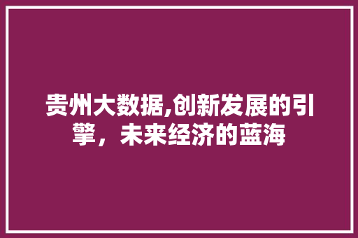贵州大数据,创新发展的引擎，未来经济的蓝海