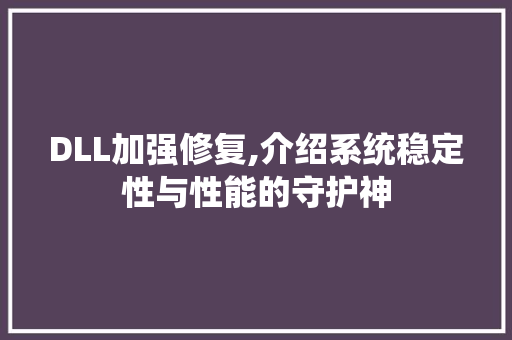 DLL加强修复,介绍系统稳定性与性能的守护神 神马SEO