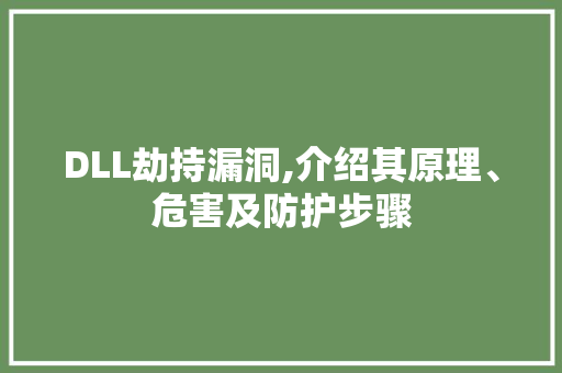 DLL劫持漏洞,介绍其原理、危害及防护步骤
