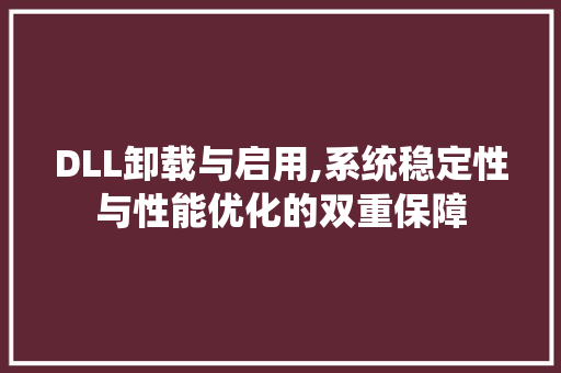 DLL卸载与启用,系统稳定性与性能优化的双重保障