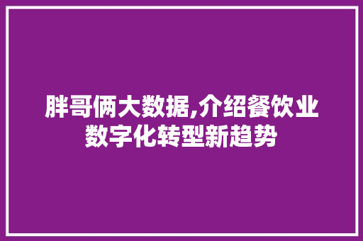 胖哥俩大数据,介绍餐饮业数字化转型新趋势 搜狗SEO