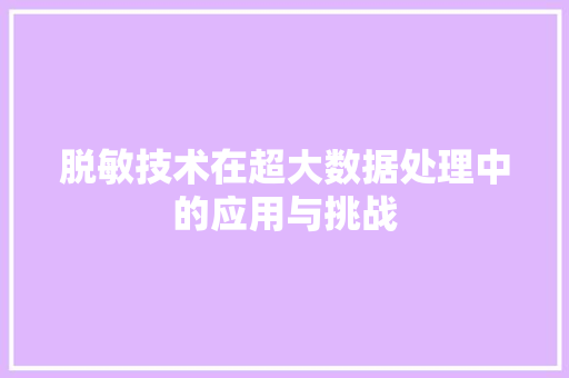 脱敏技术在超大数据处理中的应用与挑战 搜狗SEO