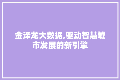 金泽龙大数据,驱动智慧城市发展的新引擎 百度SEO