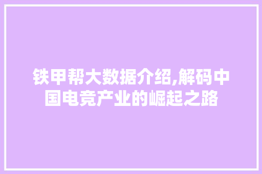 铁甲帮大数据介绍,解码中国电竞产业的崛起之路 百度SEO