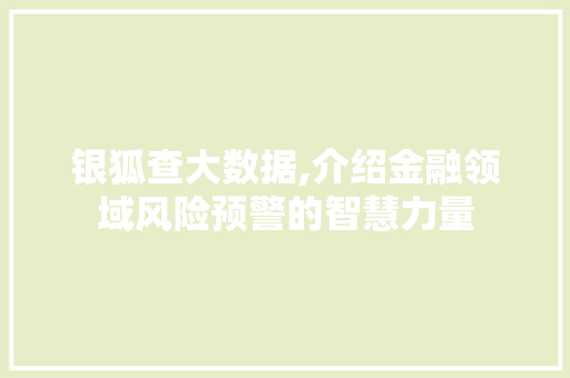 银狐查大数据,介绍金融领域风险预警的智慧力量 搜狗SEO